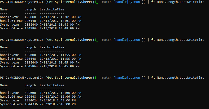 Three different responses from Get-Sysinternals