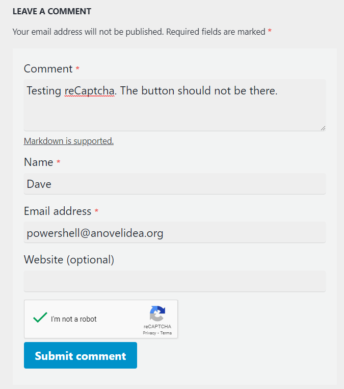 Comment Test Submission for reCAPTCHA v3
