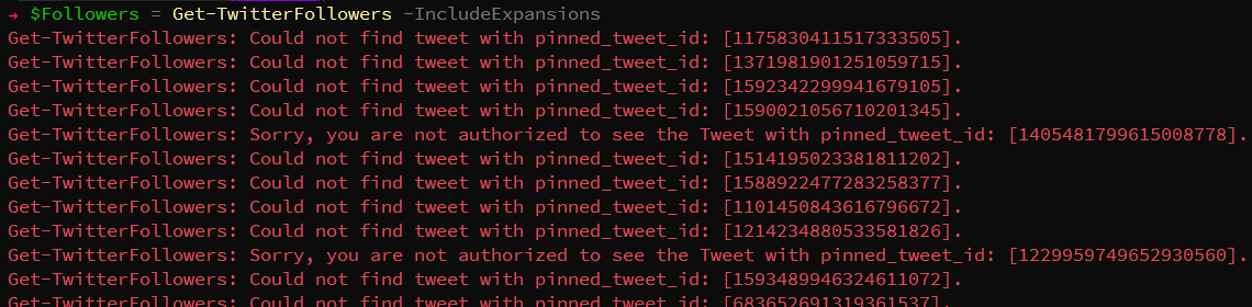 Get-TwitterFollowers Errors Get-TwitterFollowers Errors